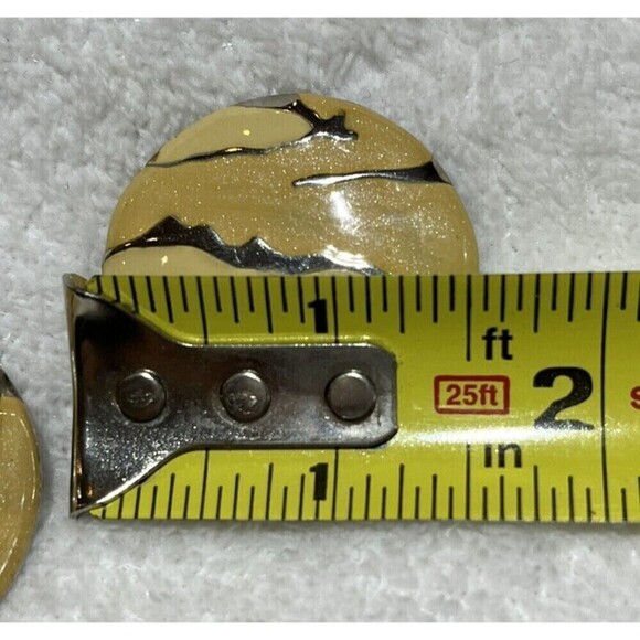 Vintage Rare Animal Print Earrings Enamel Round Beige Silver Spring 80s - Picture 6 of 7